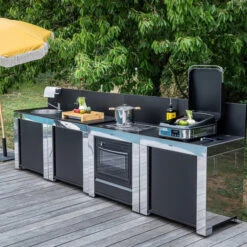 Meilleur Endroit Barbecue 36 Cuisine D'extérieur ENO Modulo Inox Et Noir Pour Plancha - 4 Modules Avec Cuisinière