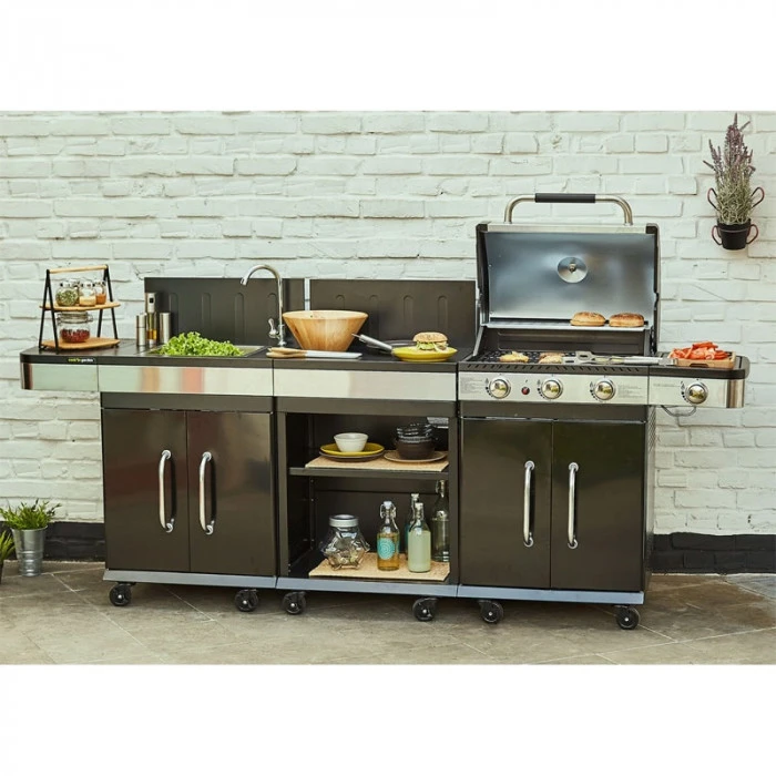 Pack Cuisine Extérieure FIDGI 3 Avec Barbecue Gaz + Desserte + Evier 1 Pack Cuisine Extérieure FIDGI 3 Avec Barbecue Gaz + Desserte + Evier