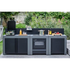 Meilleur Endroit Barbecue 34 Cuisine D'extérieur ENO Modulo Acier Pour Plancha - 3 Modules Avec Cuisinière Et Chariot Félix