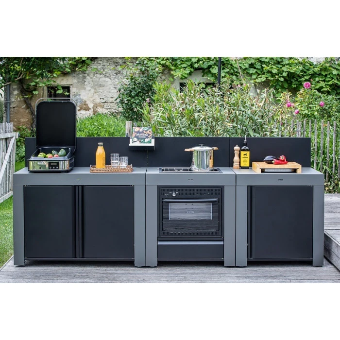 Cuisine D'extérieur ENO Modulo Acier Pour Plancha - 3 Modules Avec Cuisinière Et Chariot Félix 1 Cuisine D'extérieur ENO Modulo Acier Pour Plancha - 3 Modules Avec Cuisinière Et Chariot Félix