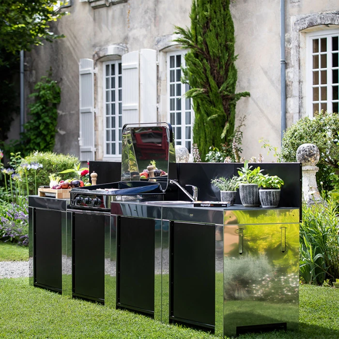 Cuisine D'extérieur Droite ENO Modulo Inox Et Noir Pour Plancha 2 Cuisine D'extérieur Droite ENO Modulo Inox Et Noir Pour Plancha – Image 2