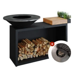 Meilleur Endroit Barbecue 13 Brasero Plancha OFYR Island Black Bois 85 Cm + Housse Offerte