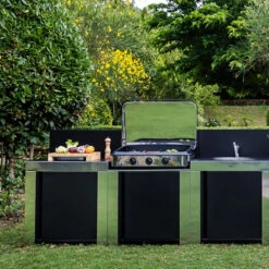 Meilleur Endroit Barbecue 22 Cuisine D'extérieur ENO Modulo Inox Et Noir Pour Plancha - 3 Modules Avec évier