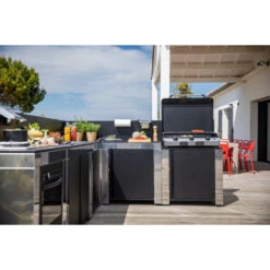 Cuisine D'extérieur ENO Modulo Inox Et Noir Pour Plancha - 5 Modules Avec Cuisinière -Meilleur Endroit Barbecue pmod8502 a2 cuisine exterieur modulo plancha noir et inox eno 1