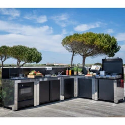 Meilleur Endroit Barbecue 20 Cuisine D'extérieur ENO Modulo Inox Et Noir Pour Plancha - 5 Modules Avec Cuisinière